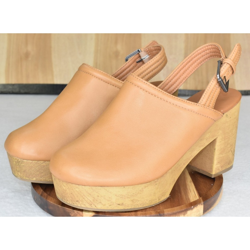 Universal Thread Watson Women Sz 7 Tan Platform Slingback Closed Toe Block Heel